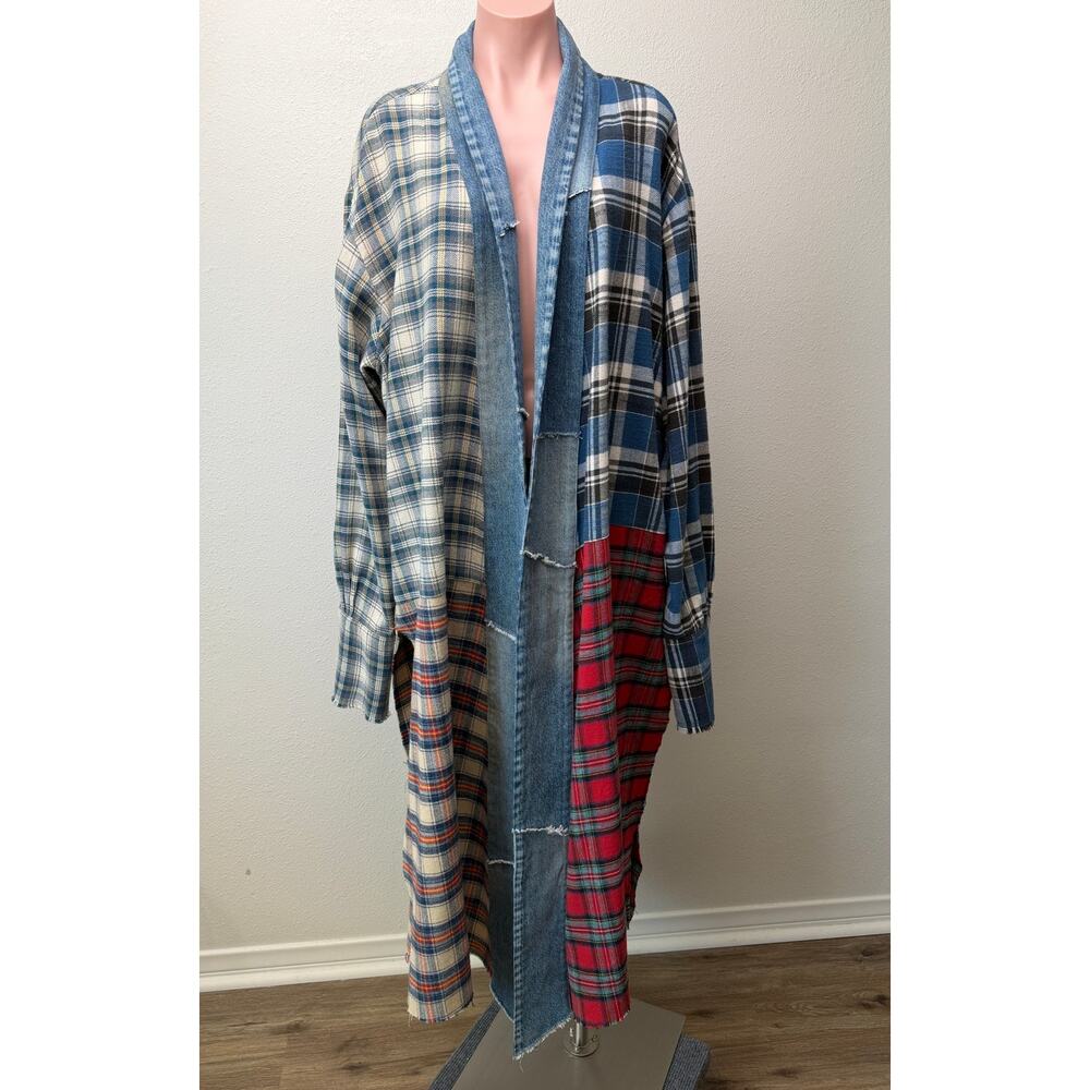 NWOT Greg Lauren Denim Studio Patchwork Plaid Kimono Coat Size S - Picture 3 of 15